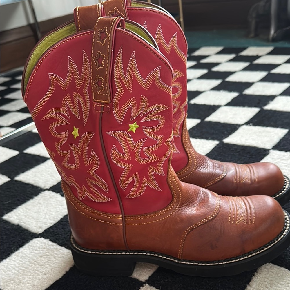 Ariat Brown Leather & Pink Western Heeled Boots